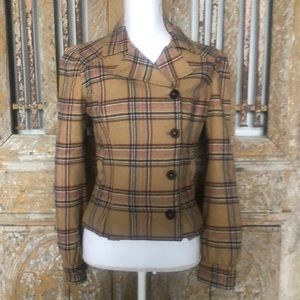 SISLEY Tan Plaid Blazer Jacket 42 S